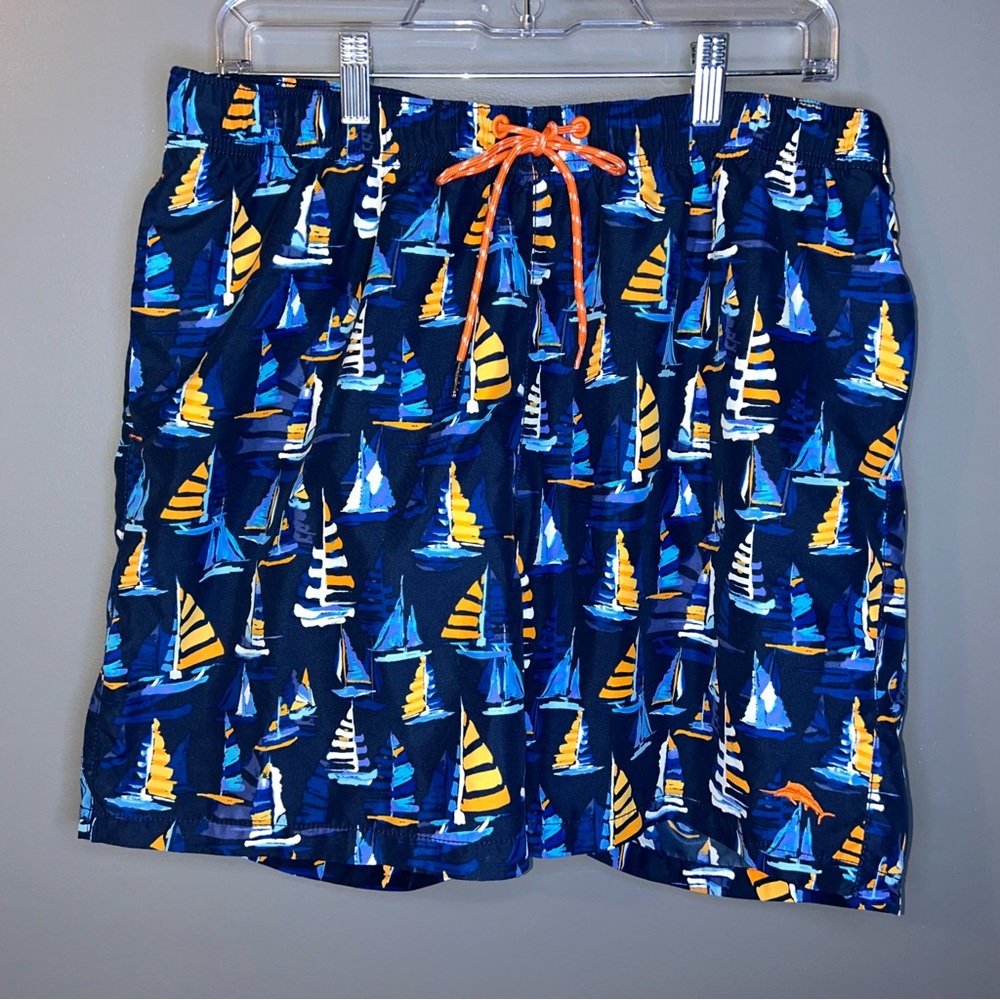 Men’s Tommy Bahama Relax Navy Blue Sailboat Swim Trunks 
Size Large